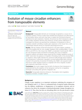 Evolution of Mouse Circadian Enhancers from Transposable Elements Julius Judd1 , Hayley Sanderson2 and Cédric Feschotte1*