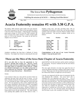 Acacia Fraternity Remains #1 with 3.38 G.P.A