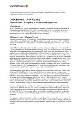 Old Churches – New Values? Evaluation and Development of Statements of Significance