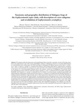 Taxonomy and Geographic Distribution of Malagasy Frogs