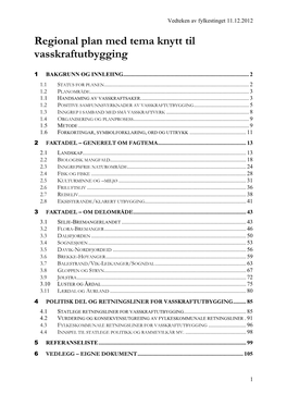 Regional Plan Med Tema Knytt Til Vasskraftutbygging Sogn Og Fjordane