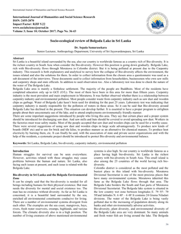 Socio-Ecological Review of Bolgoda Lake in Sri Lanka