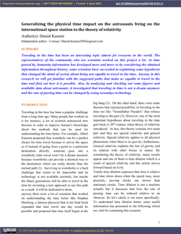 Generalizing the Physical Time Impact on the Astronauts Living on The