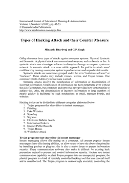 Types of Hacking Attack and Their Counter Measure