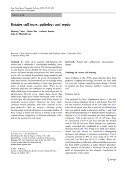 Rotator Cuff Tears: Pathology and Repair