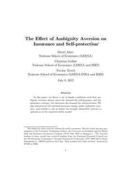 The Effect of Ambiguity Aversion on Insurance and Self-Protection∗