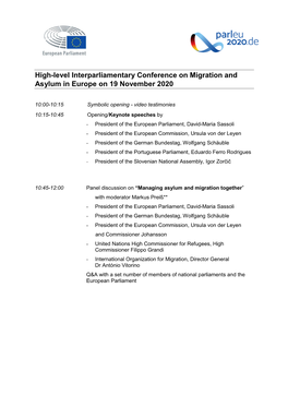 High-Level Interparliamentary Conference on Migration and Asylum in Europe on 19 November 2020