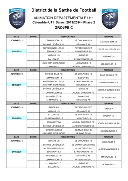 U11 Dép. – CALENDRIER ANIMATION