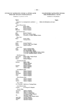 308 — Centres De Vaccination Contre La Fièvre Jaune
