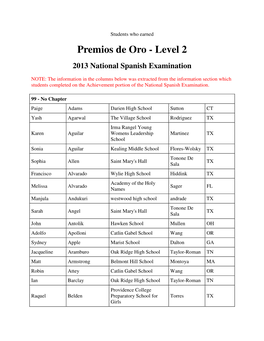 Level 2 2013 National Spanish Examination