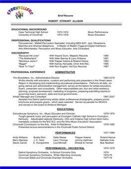 Brief Resume ROBERT STEWART ALLISON EDUCATIONAL