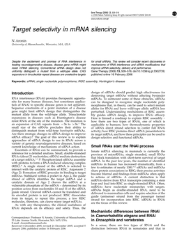 Target Selectivity in Mrna Silencing