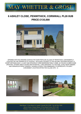 6 Ashley Close, Penwithick, Cornwall Pl26 8Ub Price £135,000