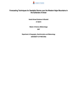 Forecasting Techniques for Seedable Storms Over the Western Hajar Mountains in the Sultanate of Oman