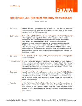 Recent State-Level Reforms to Mandatory Minimums Laws