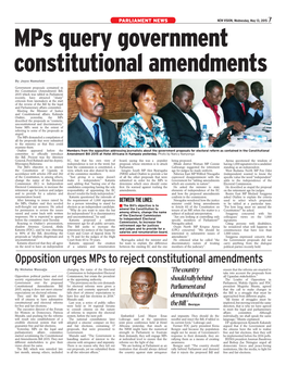 Opposition Urges Mps to Reject Constitutional Amendments