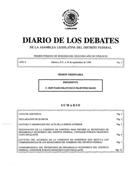 Diario De Los Debates De La Asamblea Legislativa Del Distrito Federal