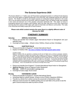 The Guianas Experience 2020 ITINERARY SUMMARY
