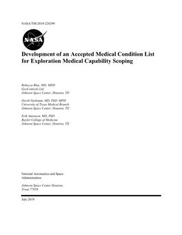 Development of an Accepted Medical Condition List for Exploration Medical Capability Scoping