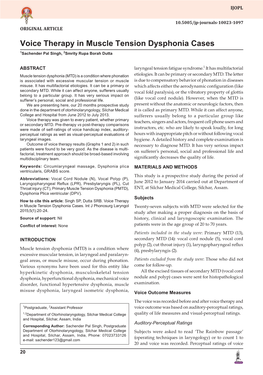 Voice Therapy in Muscle Tension Dysphonia Cases 1Sachender Pal Singh, 2Smrity Rupa Borah Dutta