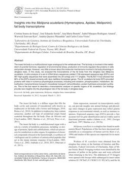 Insights Into the Melipona Scutellaris (Hymenoptera, Apidae, Meliponini) Fat Body Transcriptome