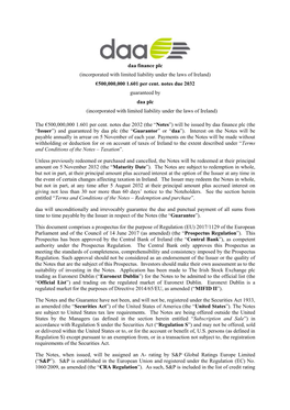 Daa Finance Plc (Incorporated with Limited Liability Under the Laws of Ireland) €500,000,000 1.601 Per Cent. Notes Due 2032 Gu