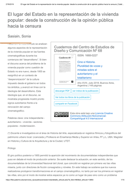 El Lugar Del Estado En La Representación De La Vivienda Popular: Desde La Construcción De La Opinión Pública Hacia La Censura | Catál…