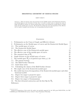 Contents 1. Preliminaries on the Cones of Ample and Effective Divisors 2 2. Preliminaries on the Moduli Space of Curves And