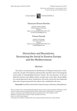 Hierarchies and Boundaries. Structuring the Social in Eastern Europe and the Mediterranean