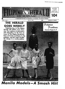 Manila Models—A Smash Hit! Page 2 the FILIPINO HERALD July 31, 1962 Exchange Students: Says Troy at a Reception Held July 31 in His Honor at the Home of Mrs