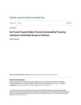 Do Private Property Rights Promote Sustainability? Examing Individual Transferable Quotas in Fisheries