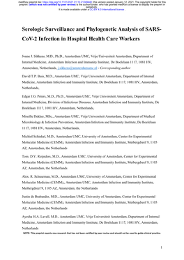 Serologic Surveillance and Phylogenetic Analysis of SARS-Cov-2 Infection in Hospital Health Care Workers