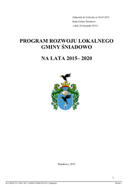 Program Rozwoju Lokalnego Gminy Śniadowo Na Lata 2015-2020