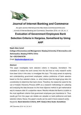 Evaluation of Government Employees Bank Selection Criteria in Hargeisa, Somaliland by Using AHP