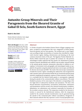 Autunite-Group Minerals and Their Paragenesis from the Sheared Granite of Gabal El Sela, South Eastern Desert, Egypt