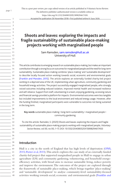 Shoots and Leaves: Exploring the Impacts and Fragile Sustainability of Sustainable Place-Making Projects Working with Marginalis