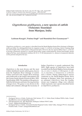 Glyptothorax Giudikyensis, a New Species of Catfish (Teleostei: Sisoridae) from Manipur, India