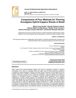 Comparisons of Four Methods for Thinning Eucalyptus Hybrid Coppice Shoots in Brazil