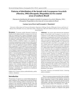 Patterns of Distribution of the Hermit Crab Loxopagurus Loxochelis (Moreira, 1901) (Decapoda, Diogenidae) in Two Coastal Areas of Southern Brazil