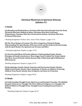 Christian Mysticism & Spiritual Alchemy Syllabus #2