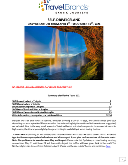 Self-Drive Iceland Daily Departure from April 1St to October 31St , 2021