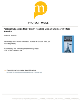 Liberal Education Has Failed”: Reading Like an Engineer in 1960S America