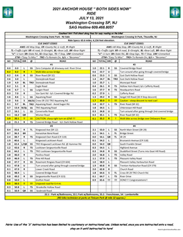 2021 ANCHOR HOUSE “ BOTH SIDES NOW” RIDE JULY 13, 2021 Washington Crossing SP, NJ SAG Hotline 609.468.8057
