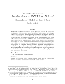 Destruction from Above: Long-Term Impacts of WWII Tokyo Air Raids∗