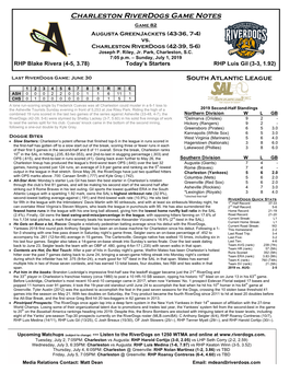 Charleston Riverdogs Game Notes