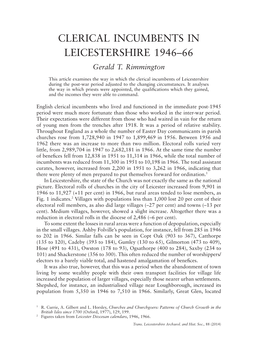 CLERICAL INCUMBENTS in LEICESTERSHIRE 1946–66 Gerald T