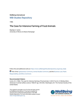 The Case for Intensive Farming of Food Animals