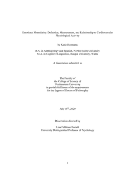 Emotional Granularity: Definition, Measurement, and Relationship to Cardiovascular Physiological Activity