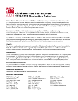 Oklahoma State Poet Laureate 2021-2022 Nomination Guidelines