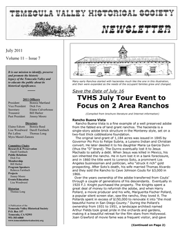TVHS July Tour Event to Focus on 2 Area Ranchos